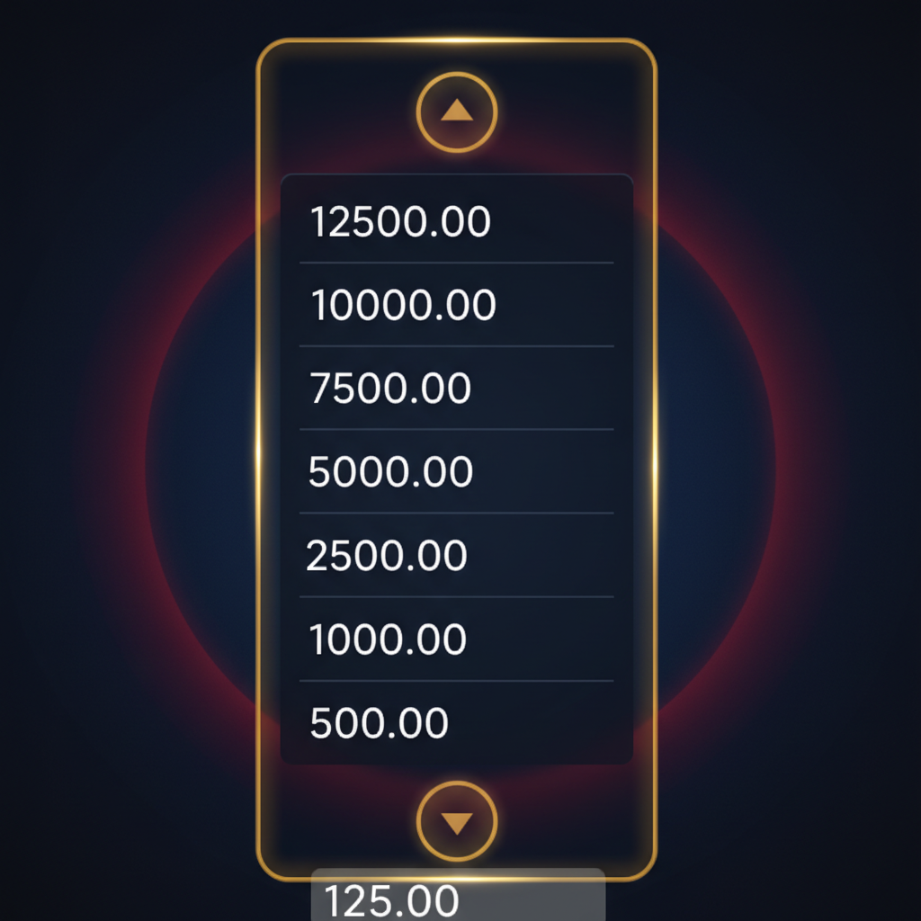 Aviamasters 2 bet selector dropdown higher range: values 12500.00 10000.00 7500.00 5000.00 2500.00 1500.00 1000.00 500.00 in white text on black background, scroll arrows at top and bottom