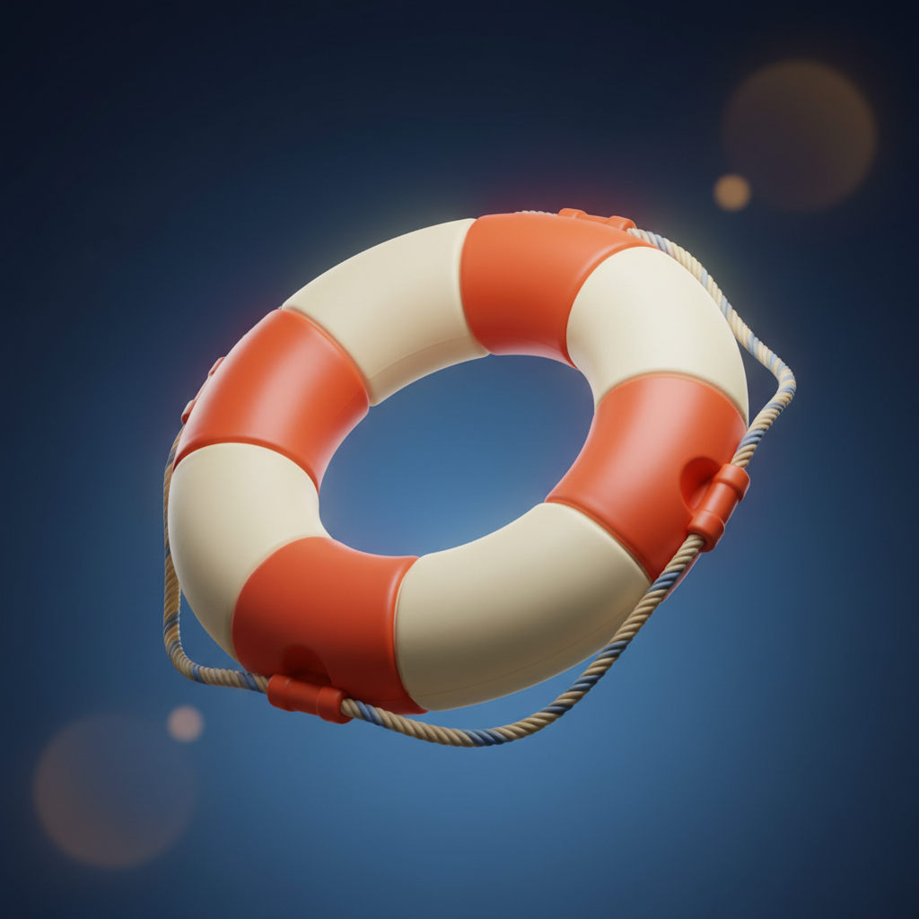 Aviamasters 2 Lifebuoy booster: classic torus ring doughnut shape with four alternating segments of white ivory and bright red-orange, slight 3D tilt with shading for volume effect